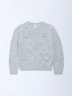 HOP Kids Grey Floral Applique Sweater