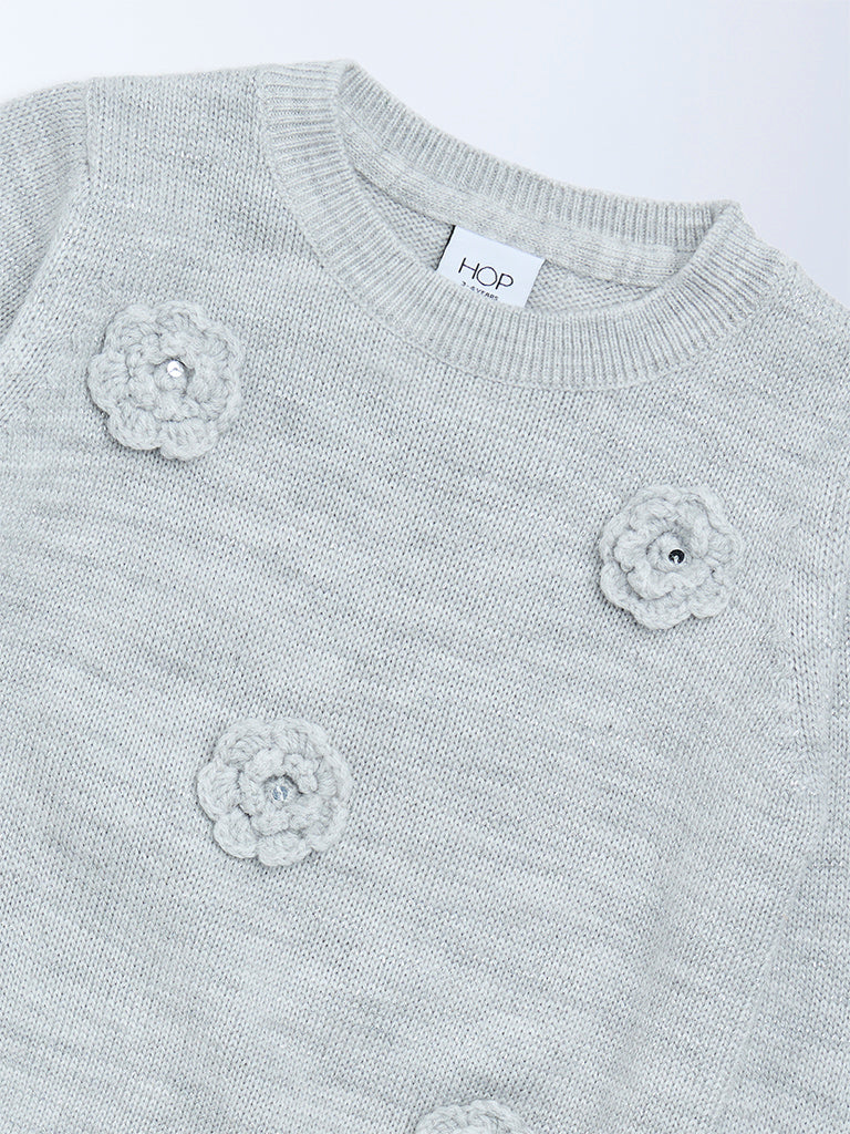 HOP Kids Grey Floral Applique Sweater