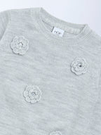 HOP Kids Grey Floral Applique Sweater