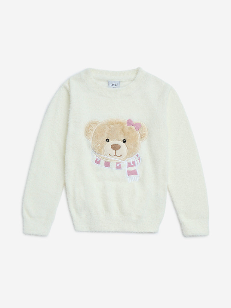 HOP Kids White Teddy Design Sweater