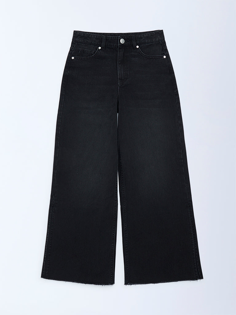 Y&F Kids Black Wide-Leg High-Rise Jeans
