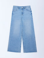 Y&F Kids Blue Faded Wide-Leg High-Rise Jeans