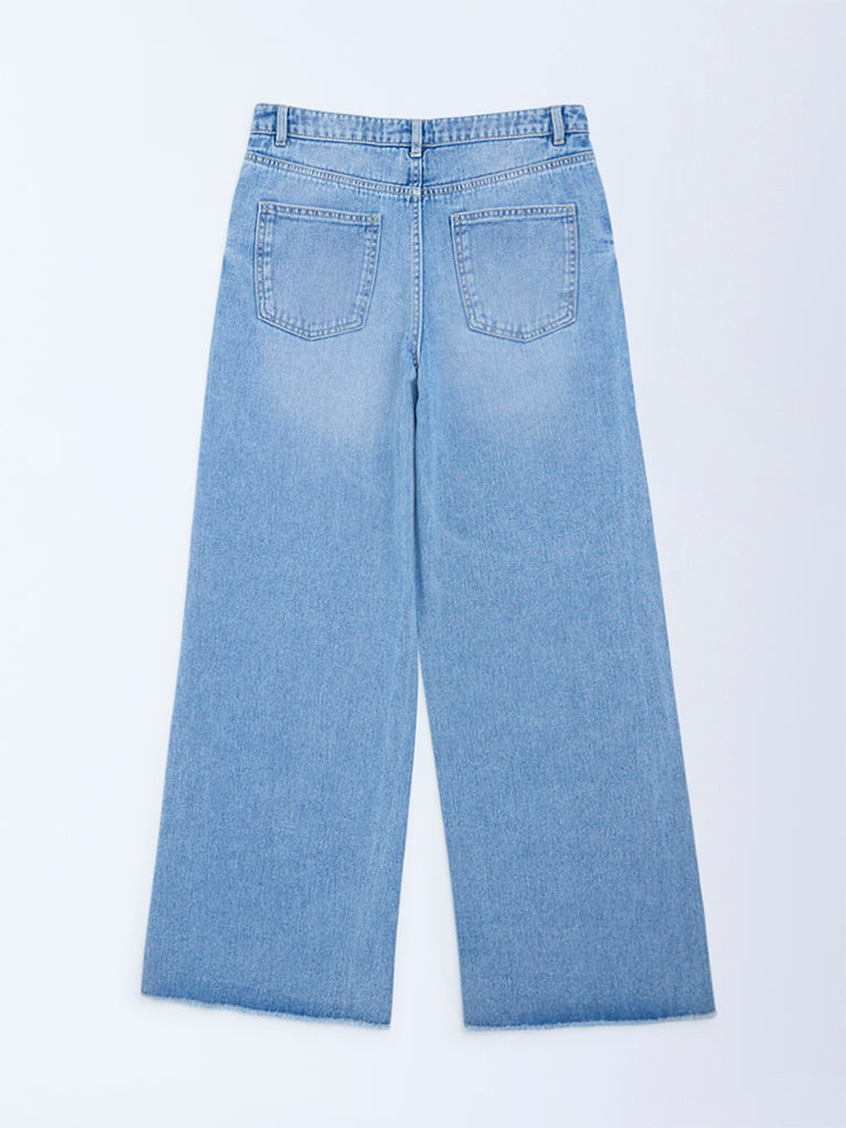 Y&F Kids Blue Faded Wide-Leg High-Rise Jeans