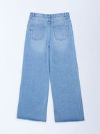Y&F Kids Blue Faded Wide-Leg High-Rise Jeans