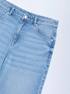 Y&F Kids Blue Faded Wide-Leg High-Rise Jeans