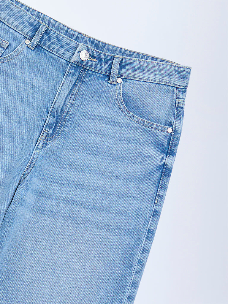 Y&F Kids Blue Faded Wide-Leg High-Rise Jeans