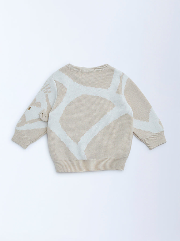 HOP Baby Beige Animal Design Cotton Sweater