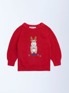 HOP Baby Red Animal Cotton Embroidered Sweater