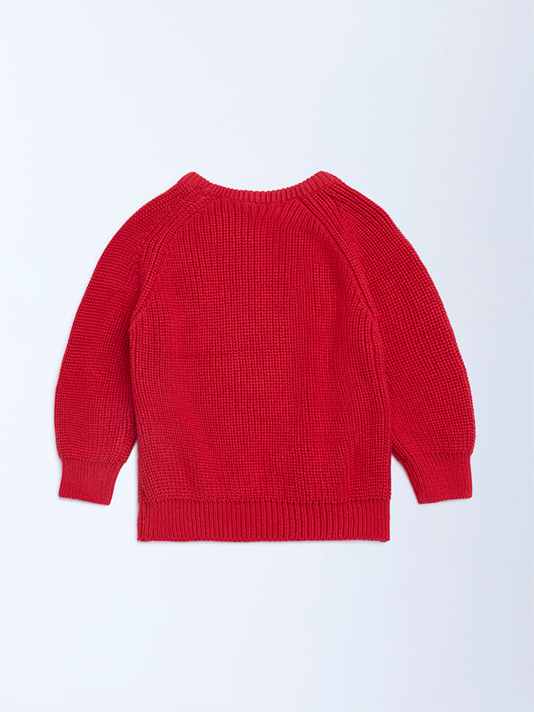HOP Baby Red Animal Cotton Embroidered Sweater