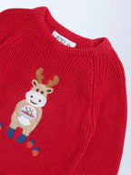 HOP Baby Red Animal Cotton Embroidered Sweater