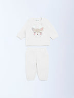 HOP Baby White Embroidered Sweatshirt and Joggers Set
