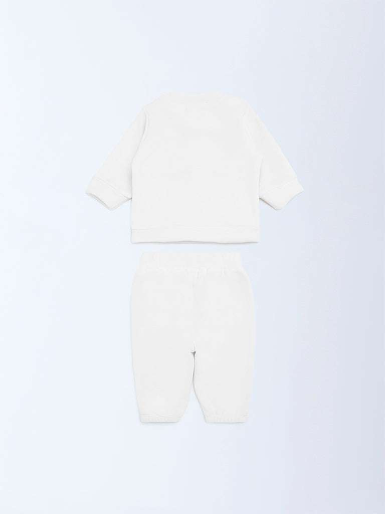 HOP Baby White Embroidered Sweatshirt and Joggers Set