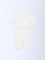 HOP Baby White Embroidered Sweatshirt and Joggers Set