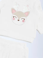 HOP Baby White Embroidered Sweatshirt and Joggers Set