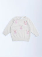 HOP Baby White Bunny Design Sweater