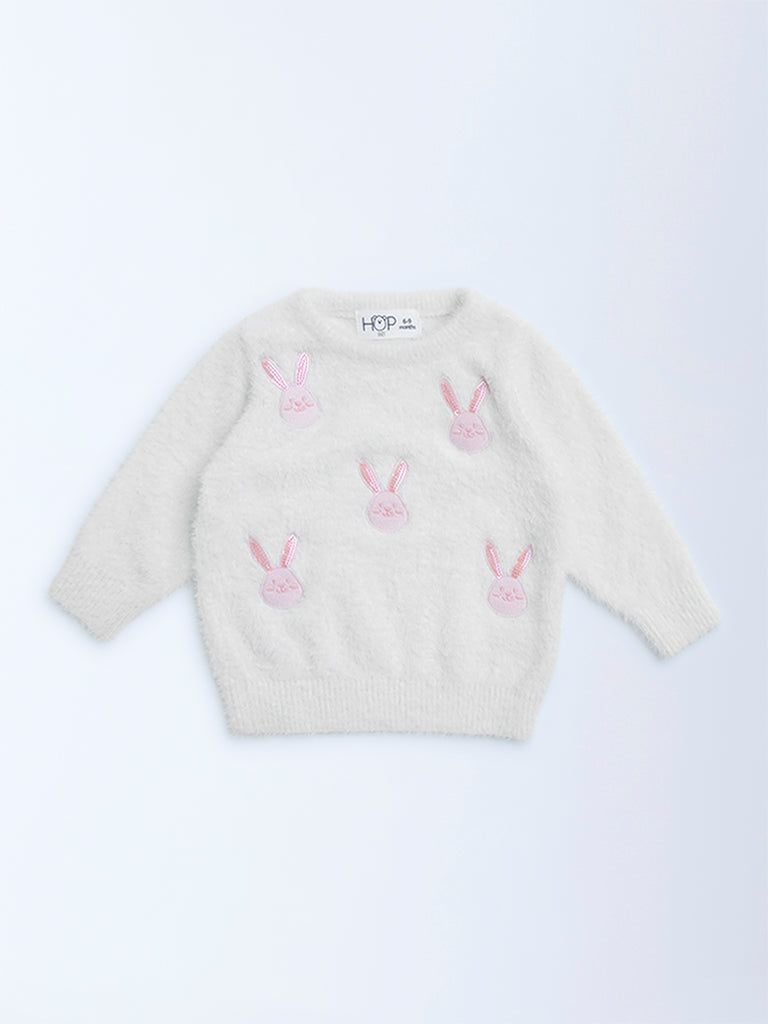 HOP Baby White Bunny Design Sweater