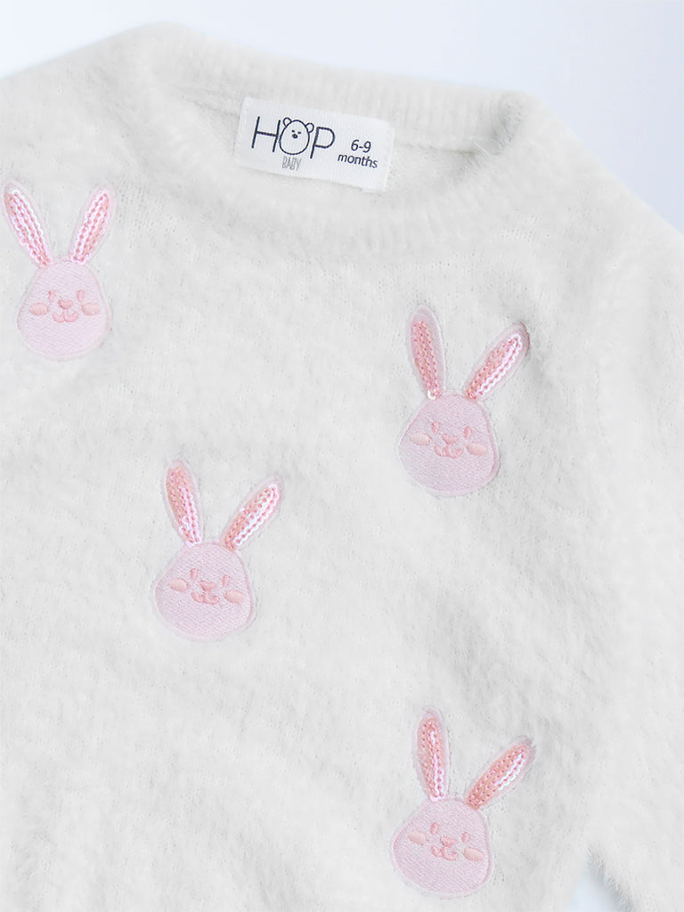 HOP Baby White Bunny Design Sweater