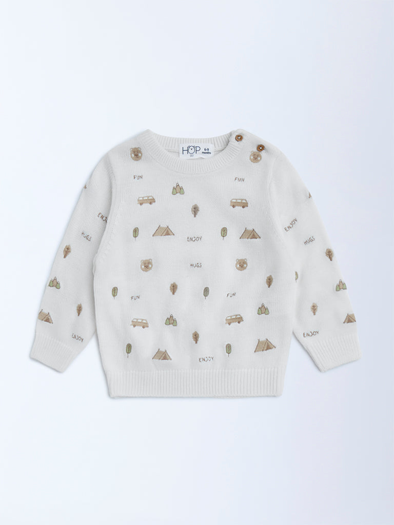 HOP Baby Off-White Embroidered Sweater