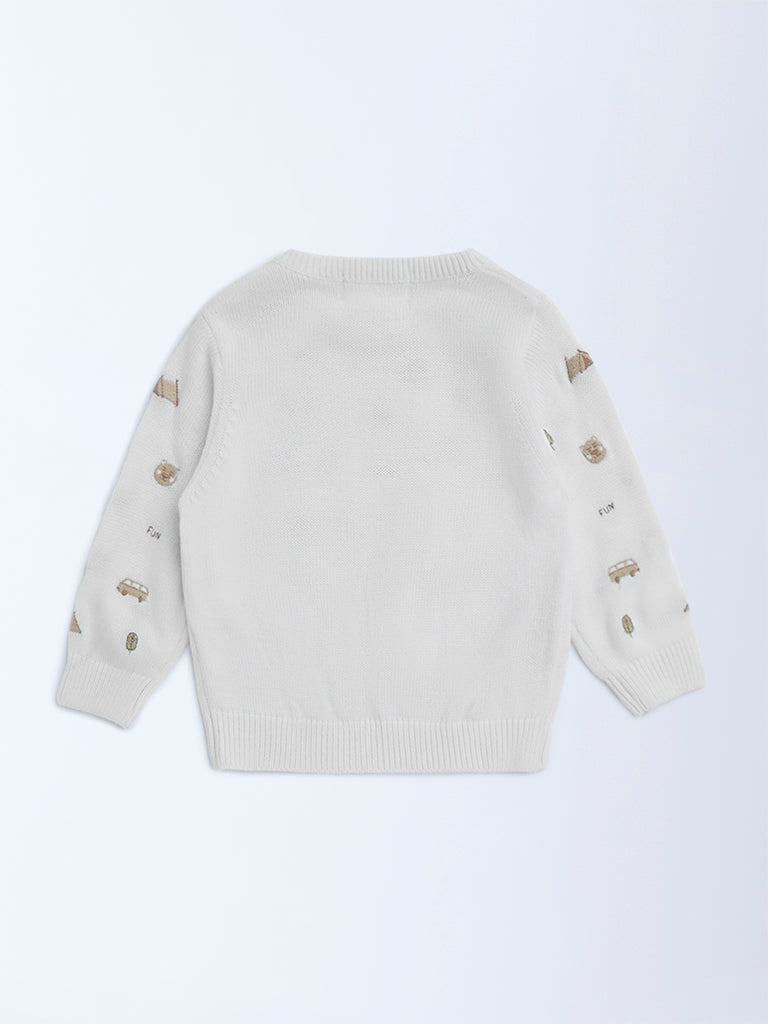 HOP Baby Off-White Embroidered Sweater