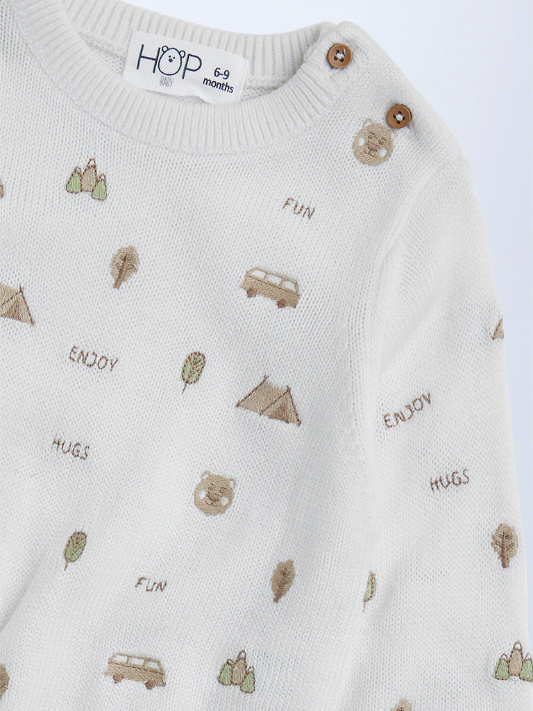 HOP Baby Off-White Embroidered Sweater