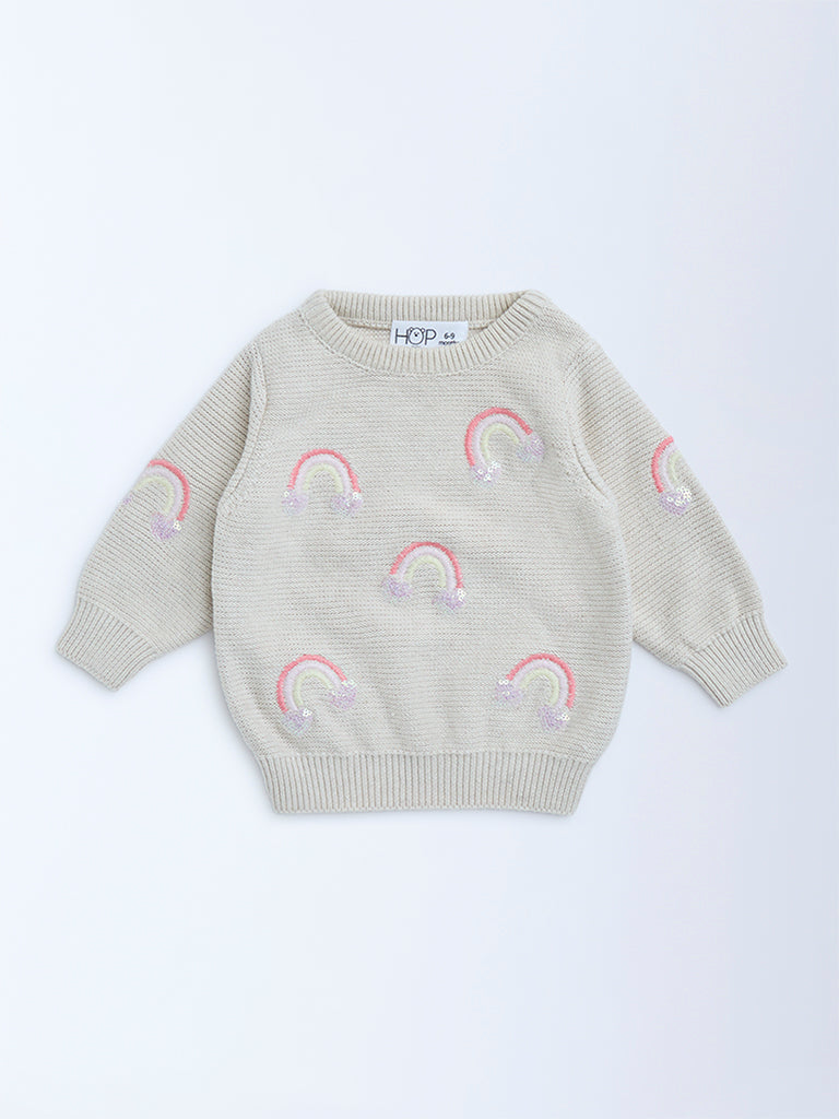 HOP Baby Beige Rainbow Design Cotton Sweater
