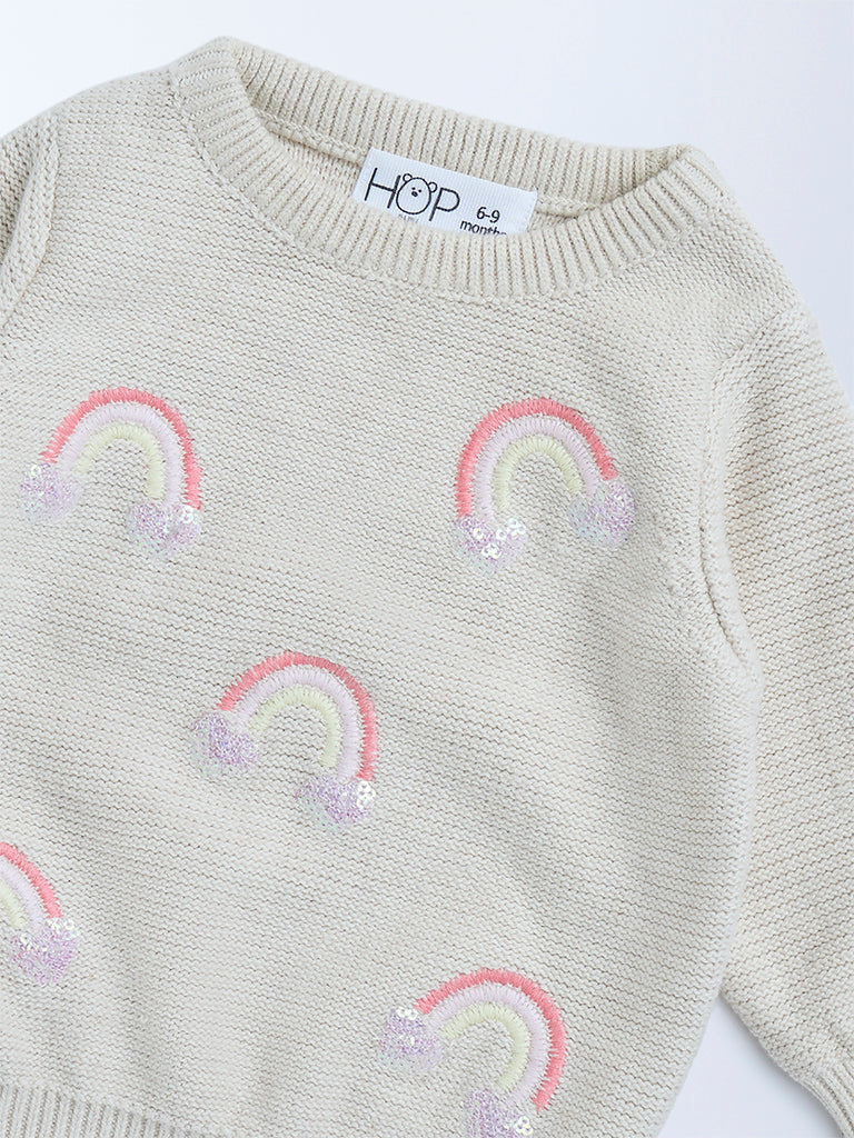 HOP Baby Beige Rainbow Design Cotton Sweater