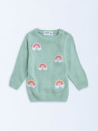 HOP Baby Light Green Embroidered Sweater