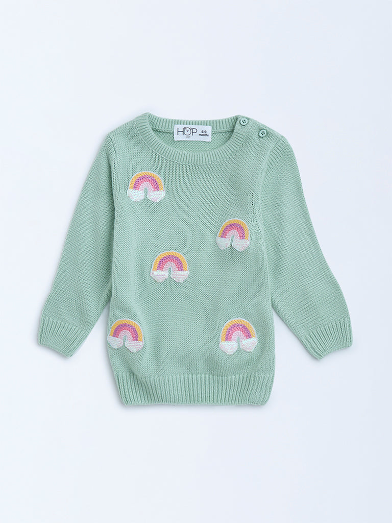 HOP Baby Light Green Embroidered Sweater