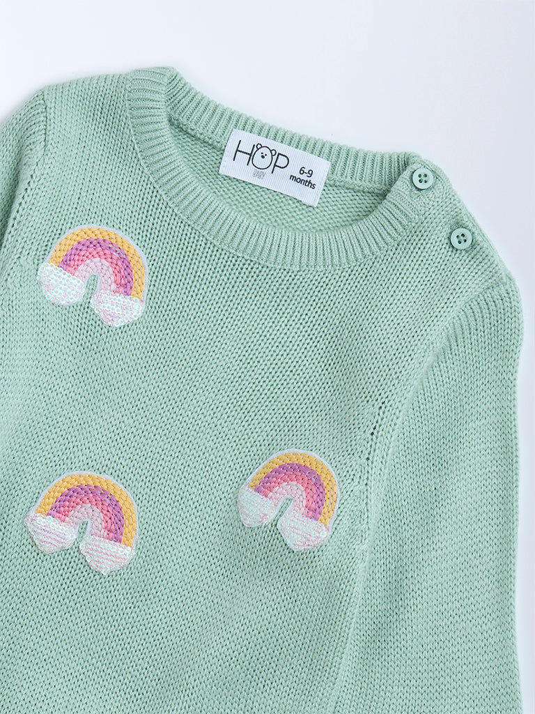 HOP Baby Light Green Embroidered Sweater