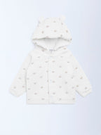 HOP Baby White Embroidered Cotton Hooded Sweater