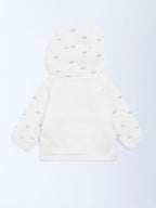HOP Baby White Embroidered Cotton Hooded Sweater