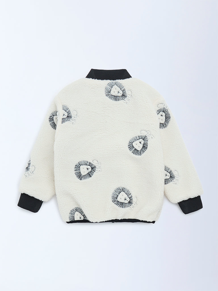 HOP Kids Off-White Animal Design Fleece Jacket