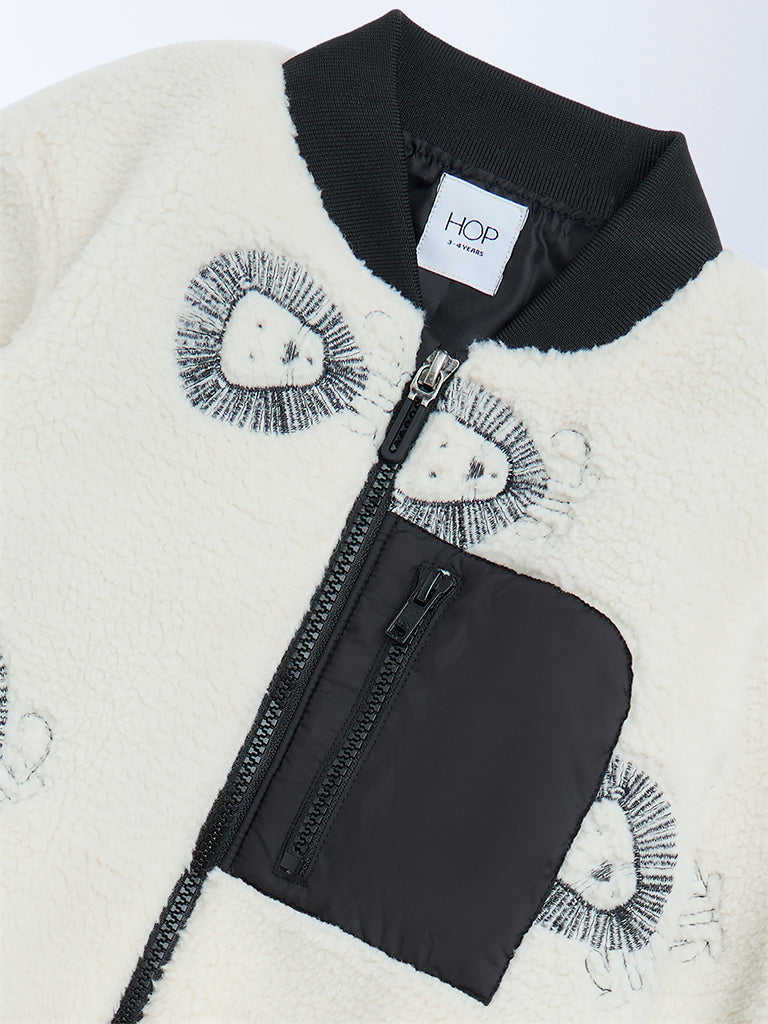 HOP Kids Off-White Animal Design Fleece Jacket