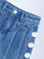 HOP Kids Blue Floral Applique High-Rise Denim Skorts
