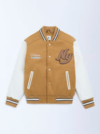 Y&F Kids Tan Text Design Varsity Jacket