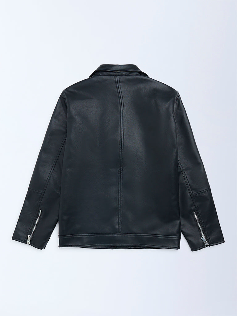 Y&F Kids Black Faux-Leather Jacket