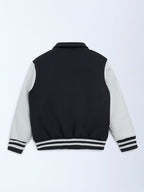 Y&F Kids Black Printed Varsity Jacket
