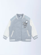 HOP Kids Grey Embroidered Cotton Varsity Jacket