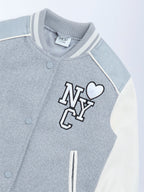 HOP Kids Grey Embroidered Cotton Varsity Jacket