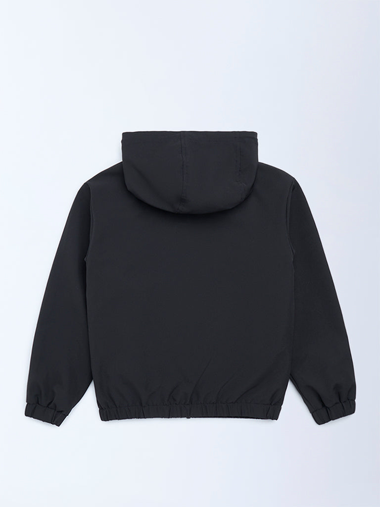 Y&F Kids Black Text Design Hooded Jacket