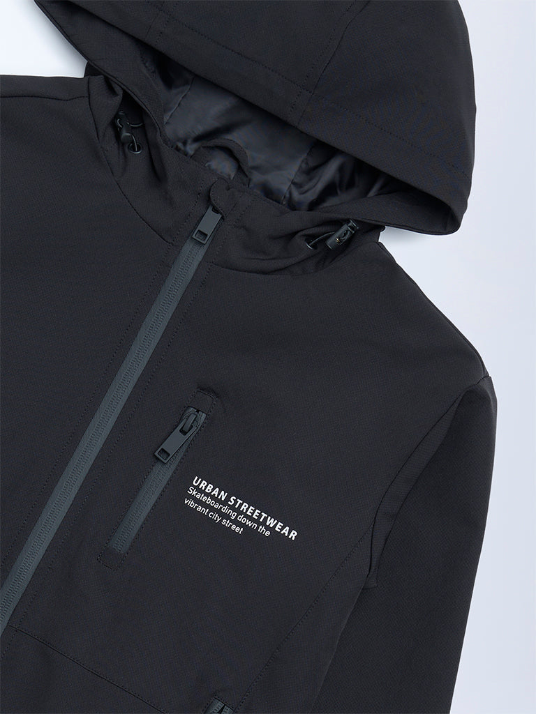 Y&F Kids Black Text Design Hooded Jacket