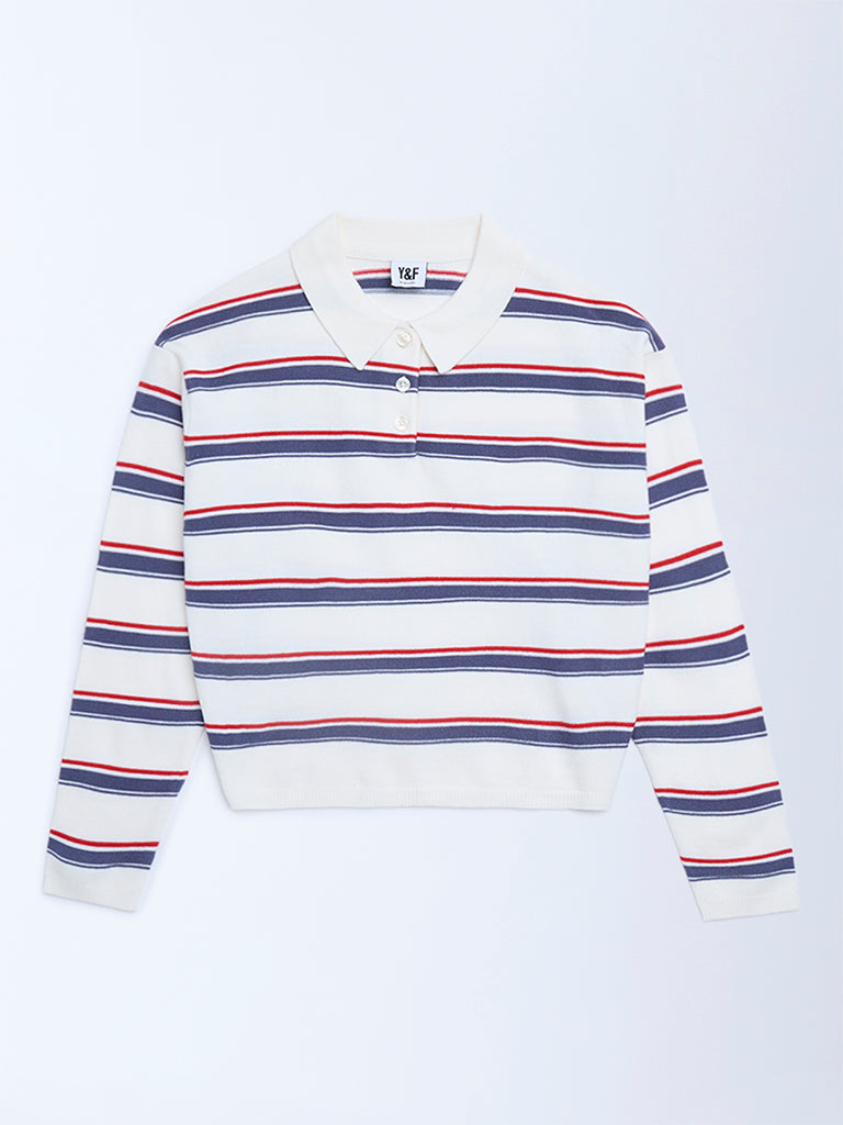 Y&F Kids White Striped Sweater