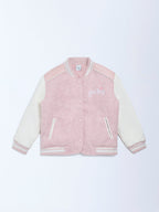 HOP Kids Dusty Pink Text Design Cotton Varsity Jacket