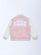 HOP Kids Dusty Pink Text Design Cotton Varsity Jacket