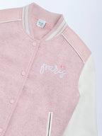 HOP Kids Dusty Pink Text Design Cotton Varsity Jacket