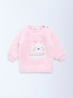 HOP Baby Pink Animal Embroidered Fur Sweater