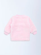 HOP Baby Pink Animal Embroidered Fur Sweater