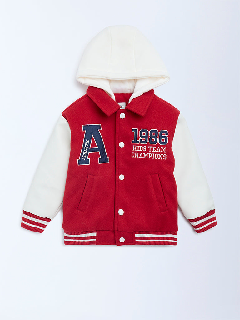 HOP Kids Red Text-Detail Jacket with a Hood