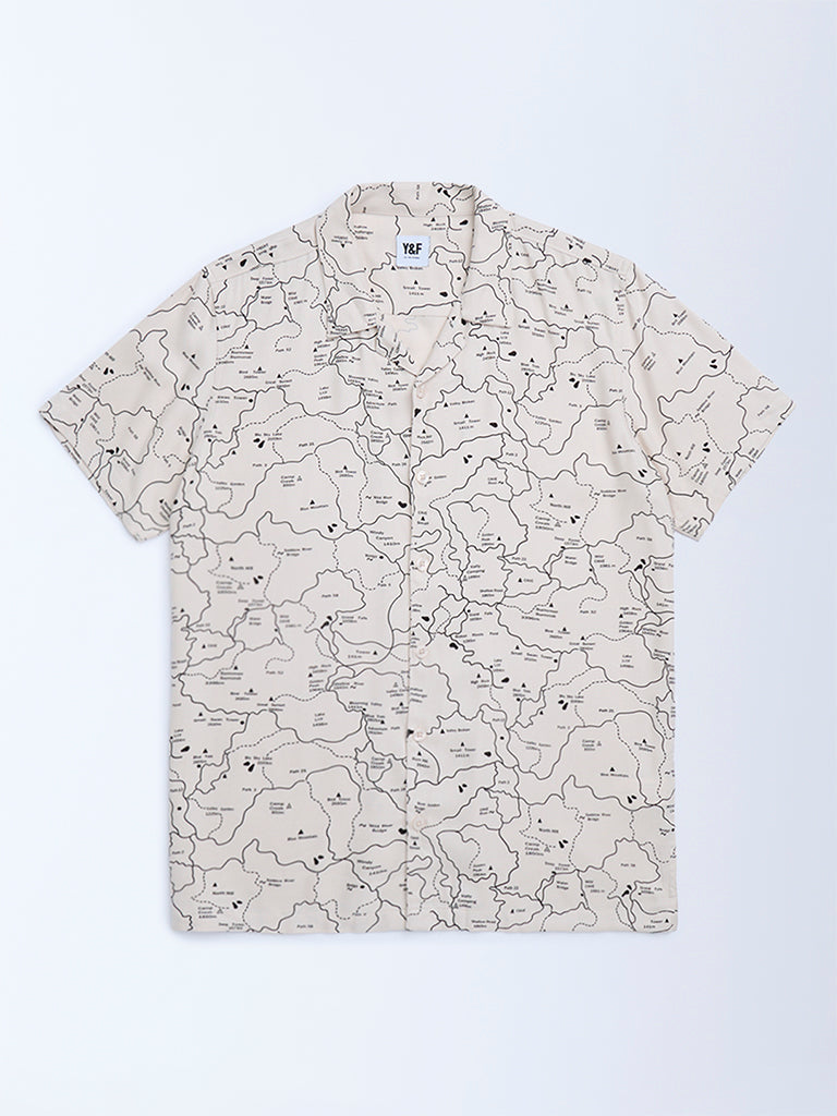 Y&F Kids Beige Map-Inspired Shirt