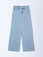 Y&F Kids Light Blue Embroidery Relaxed-Fit High-Rise Jeans